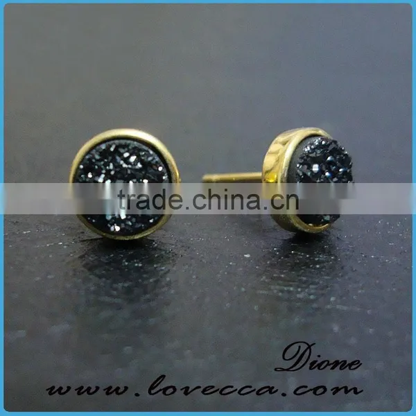 Factory Price 18k Gold Plated Black Druzy Earrings Drusy Stud Earrings photo-2