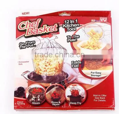 Kitchen Cooking Hand-held /Chef Basket/Foldable Stainless Steel Wire Chef Basket photo-2