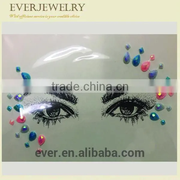 Custom Festival High Quality Crystal Face Tattoo Glitter Rhinestone Sticker