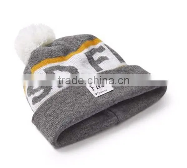 Acrylic Custom Knitted Pom Beanie Hat With Custom Label photo-5