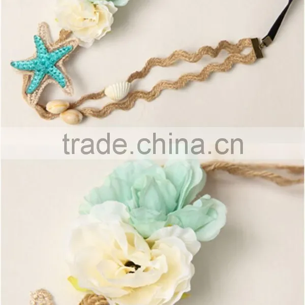 Fashion Holiday Hair Bands Elastic Beach Style Starfish&shell Flower Hair Hoop Women Flower Hair Accessory Jewelry photo-4
