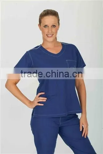 Fashinable Navy Medical Scrubs With Contrast Sewing Stitches