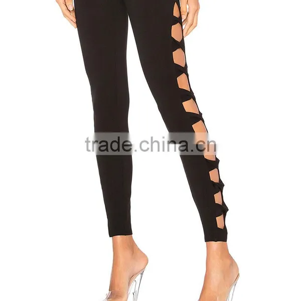 High Waisted Cut Out Design Fashion Ladies Distressed Workout Leggings photo-6