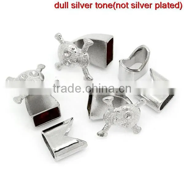 Bracelet End Bar Clasps With Slider For Leather Bracelet Halloween Skull Silver Tone 19x18mm 13x13mm photo-3