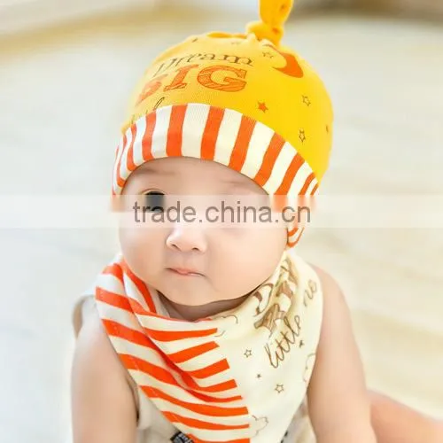 Spring New Style 2pcs/lot 100% Cotton Stripes Newborn Bonnet With Bibs photo-6