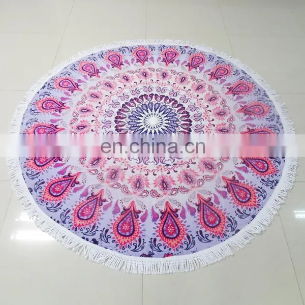 Printed Velour %100 Cotton Round Beach Towel With Polyester Fringes photo-4