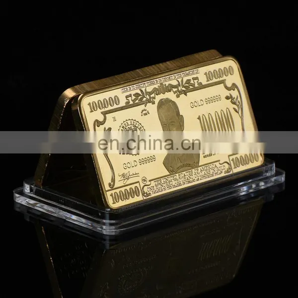 WR 24k Bill Banknote Gold Bar Quality 999.9 Gold Banknote Metal Bars With Plastic Case for Business Gift
