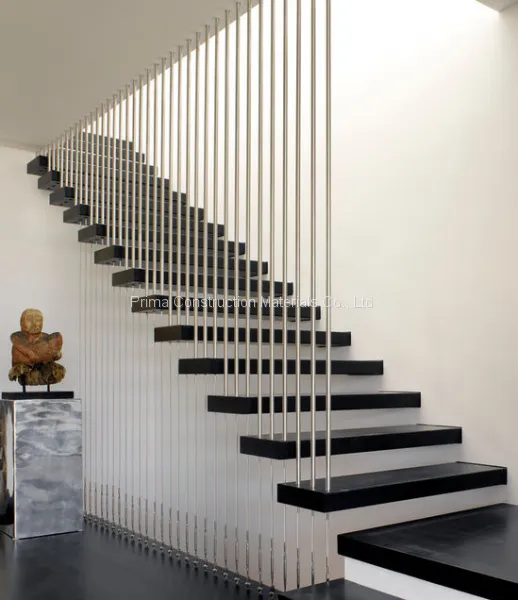 Modern wood floating staircase with stair railings design