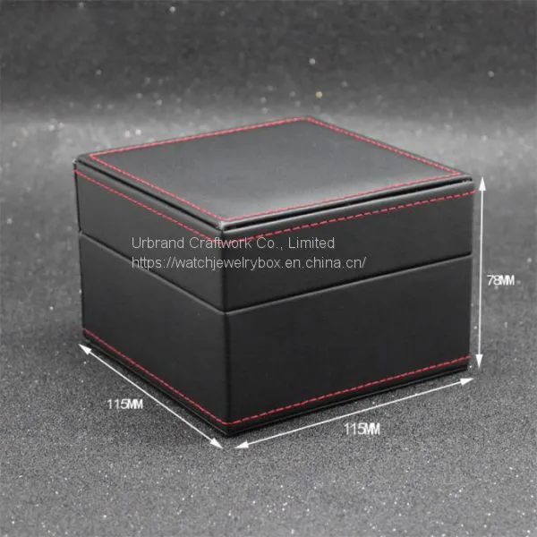 Black Leather Watch Boxes PU Watch Cases With Red Color Stitching Wholesale photo-5