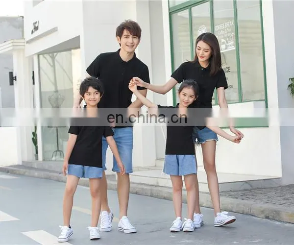 Family Parent Child Custom Logo Solid Plain Color Cotton Polyester Short Sleeve Kids Polo t Shirt photo-3