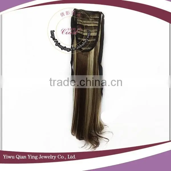 Long Fake Two Tone Fashion Design Girls Curly Hair Drawstring Ponytail photo-2