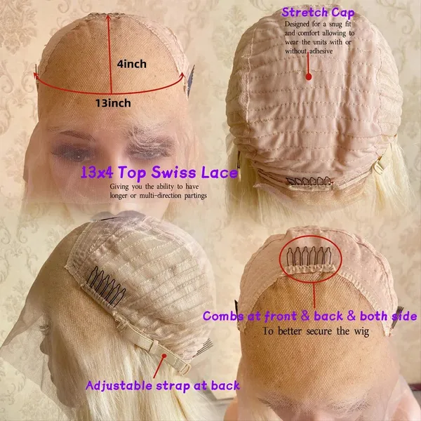 Short Bob 13x4 Platinum Blonde Lace Front Human Hair Wigs 180% Brazilian Hair Glueless Hd Transparent Natural Wave For Women photo-5