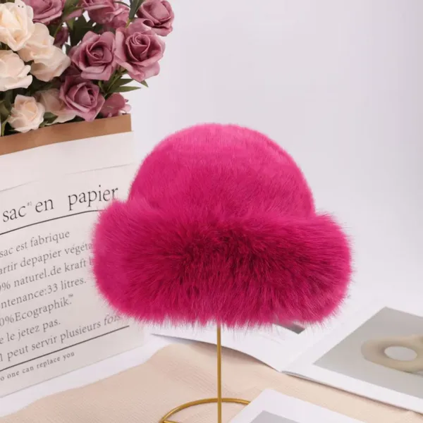 Faux Fox Fur Roll Cuff Bucket Hat photo-4