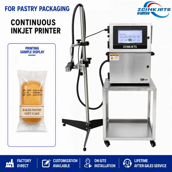 Industrial Small Character CIJ Printer for Pastry Packs Food Trays and Plastic Film Packaging