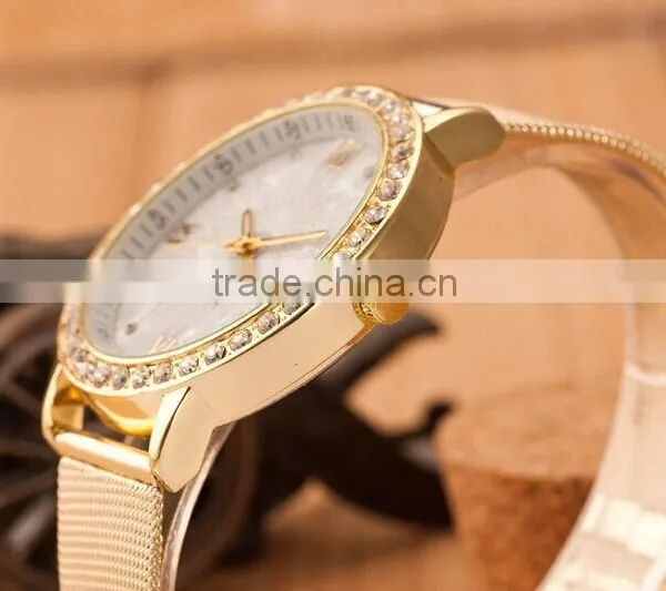 Net Belt New Design Woman's Quartz Watch Fashion Gold Rhinestone Woman Watches Stainless Steel High Quality Women's Watch SB1206 photo-4