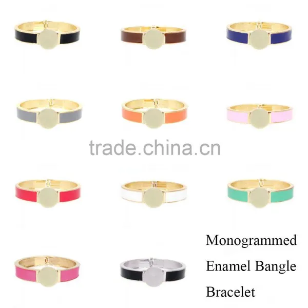 Gold Enamel Bangle Bracelet For Monogram Hinged Enamel Bangle