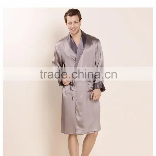 2016 New Design Male Silk Satin Long-Sleeve Kimono Sleepwear 100% Silk High Quality Sexy Men Bathing Robe Dressing Gown photo-2