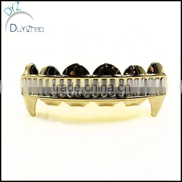 Gold Plated Grillz Two Row Upper Top Teeth Vampire Hip Hop Mouth Grills