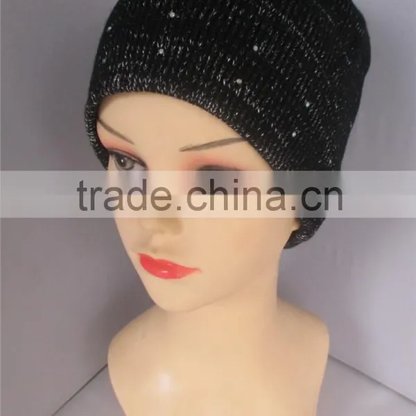 Crystal Decoration Soft Acrylic Custom Design cc Beanie Wholesale photo-3