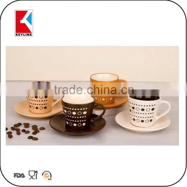 Wholesale Brown Coffee Cup Logo Printed 90cc Espresso Cups 12pcs Ceramic Cup and Saucer photo-4