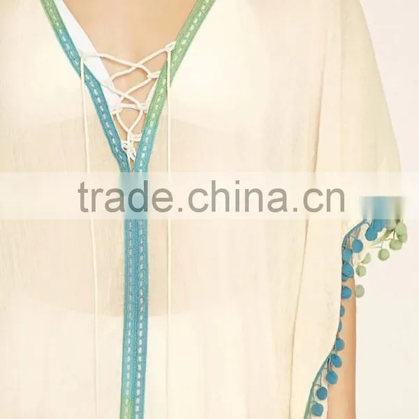 2016 New Style V Neck Long Dress Europe Pom-Trim Dress For Women photo-4