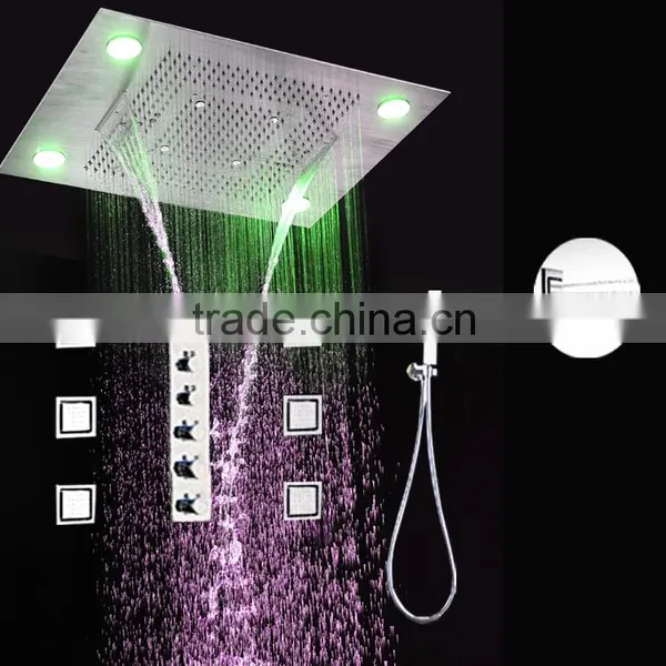 Luxury Bathroom Accessories 5 in 1 Multicolor Remote Control Embed Ceiling Led Rainfall Waterfall Shower Set photo-6