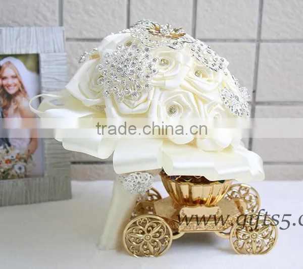 Graceful Wedding Bouquet Handmade Roses Bow Knot Wedding Flowers photo-2