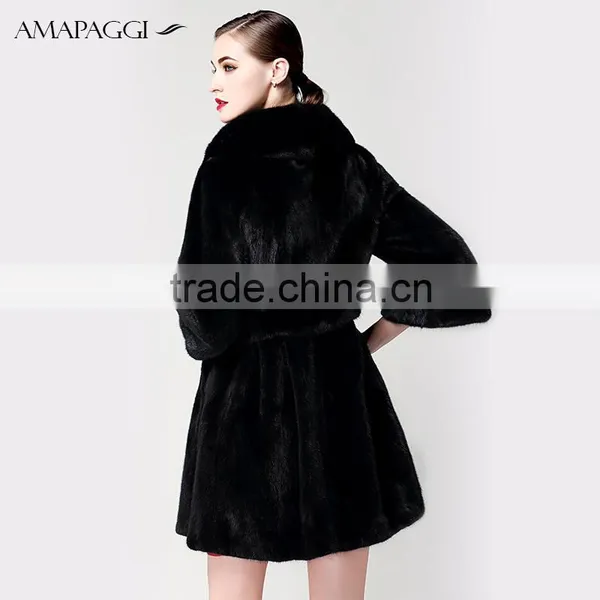 Factory Sale Black Slim Mink Fur Winter Coat for Ladies photo-3