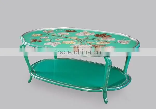 Gilded Bronze Coffee Table With Stained Glass Patterned Top, Unique Design Glass Enamel Brass Square Shaped Tea Table photo-3
