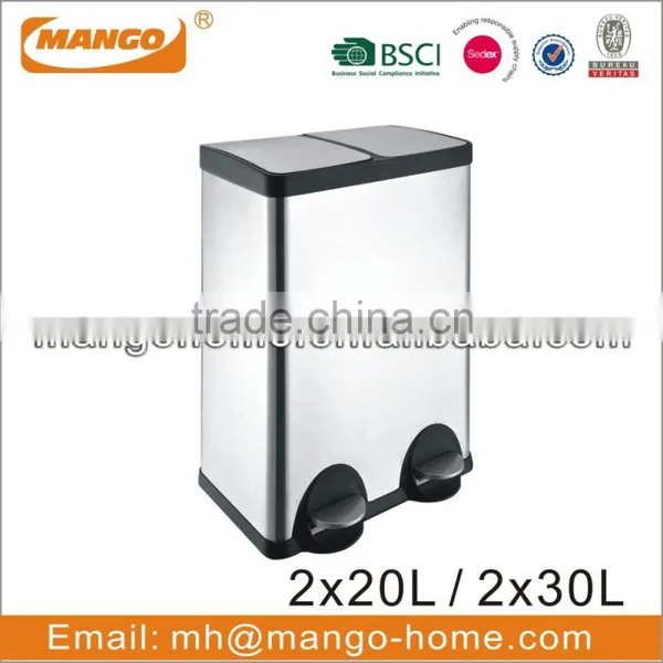 40L Stainless Steel 2-Compartment Pedal Trash Bin photo-2