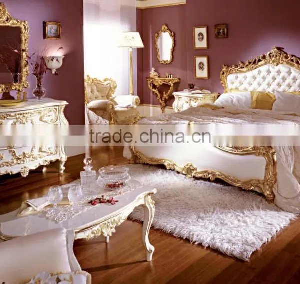 Royal Elegant English Style Victorian Silver Floral Painted Solid Wood Crown Bed With Matching Bedroom Items BF12-05244a photo-5
