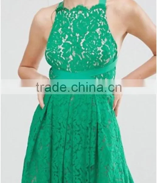 Lace Clothing OEM Square Neck Box-pleat Skirt Prom Dress Fashion Design Midi Prom Dress photo-5