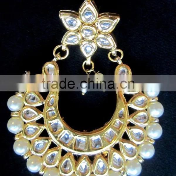 Kundan Jadau Earring Tikka Gold Plated Chand Bali Set photo-2