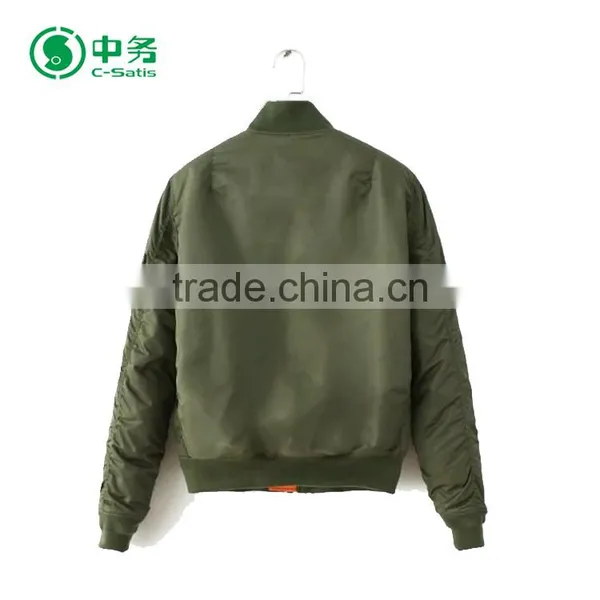 CIS 2017 New Fashion 100% Polyester Zipper Design Winter Women Black Varsity Bomber Jacket photo-4