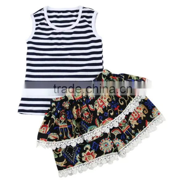 Wholesale Girl Boutique Outfits Print&stripe Children Clothing Summer Boutique Outfits for Girl photo-4