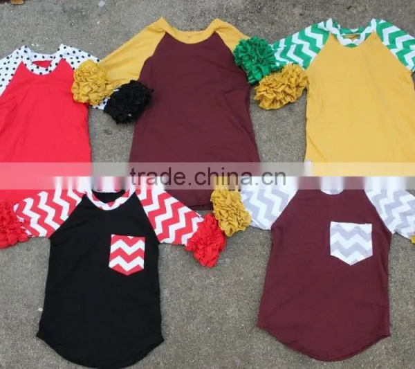 Pernickety Boutique Baby Girl Raglan Shirt Ruffle Long and the 3/4 Sleeve Wholesale 2016 Winter Shirt Children Girls Top photo-2