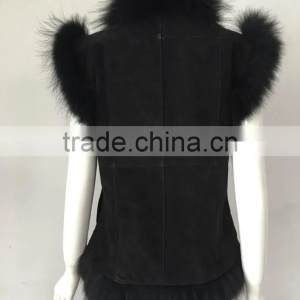 YR098 Pig Suede With Raccoon Fur Trimming Vest Fur and Leather Vest photo-5