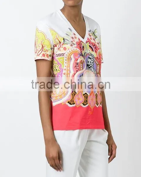 Custom Womens White 100 Cotton Printed t Shirts,Top Quality Short Sleeve V Neck Printed T Shirts For Women photo-4