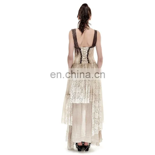 Steampunk Elastic Mesh Assymetrical Long Gown Evening Dress Q-291 photo-4