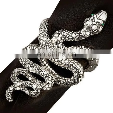 Platinum Snake Napkin Rings, White & Green Crystals, Set of 4 photo-2