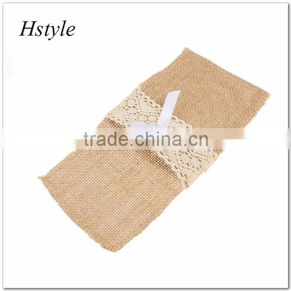 Lace Bowknot Tableware Holder Burlap Knife and Fork Bag for Wedding Decoration SPT128 photo-4