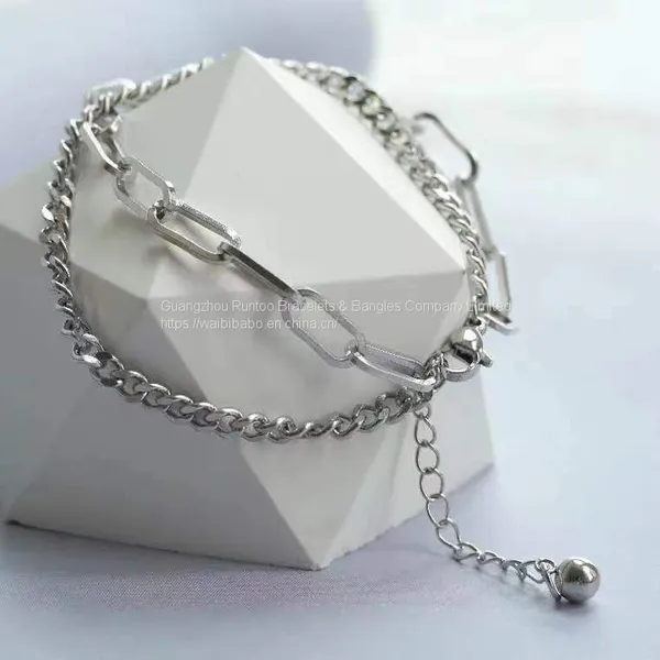 Tide Splicing Double Laminated With Bracelet Men and Women Hip Hop Personality Cold Wind Titanium Steel Hand Accessories
