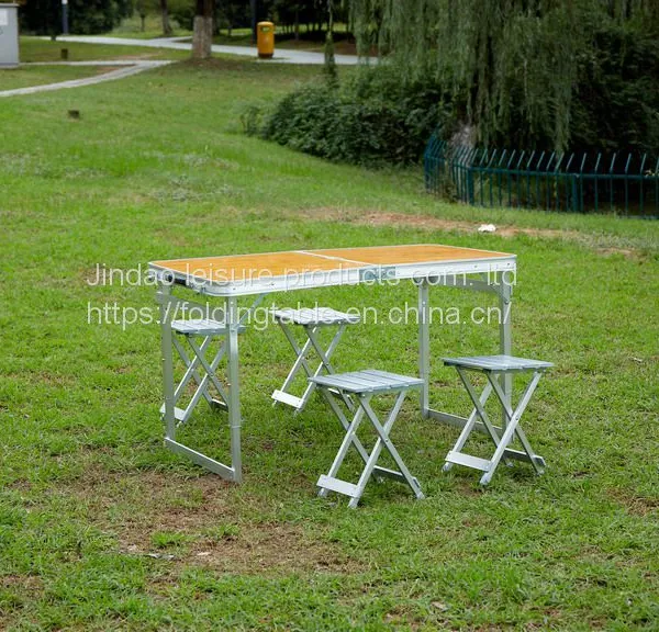 Outdoor Lightweight Portable Camping Aluminum Picnic Table Chairs Set photo-4