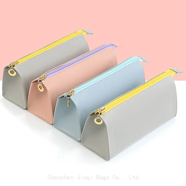 Custom Girls Cute Pencil Case Zipper Large Capacity School Student Pen Bag pu Leather Cosmetic Pouch Office Stationery Bag