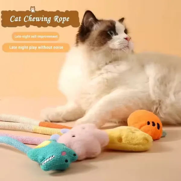 Eco-Friendly Cotton Pet Bite Rope Interactive Dog and Cat Chew Toy Plush Teaser Stick Plush Chew RopeToy With Catnip for Cats photo-3