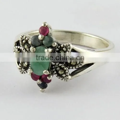 Fantastic Marchasite Oxidized Ruby Ring, Oxidized Silver Jewellery, Silver Jewellery India photo-3