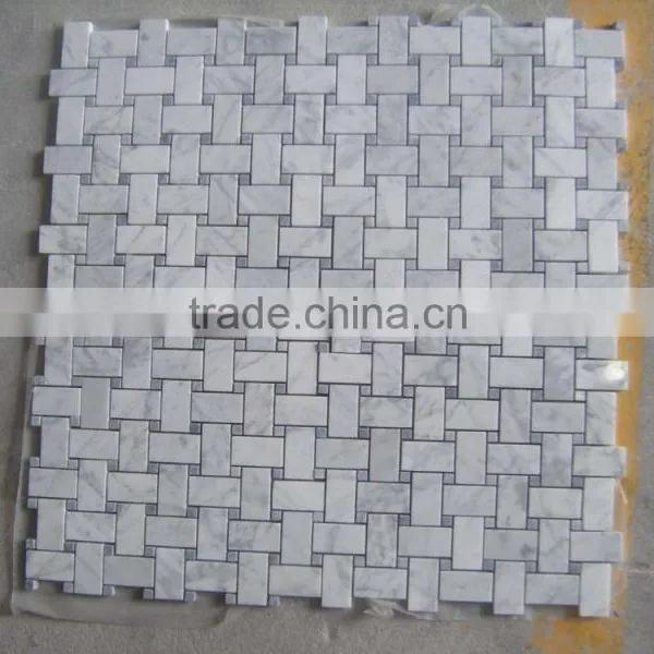 High qulity polished carrara basketweave mosaic tile