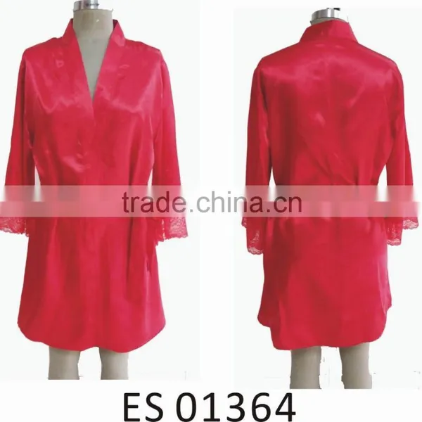 Comfortable Women Pajams for Red Satin Lace Robe