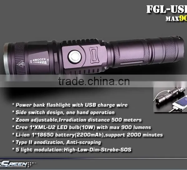 Zoom Function Rechargeable 18650 Power Bank T6 LED USB Torch photo-2