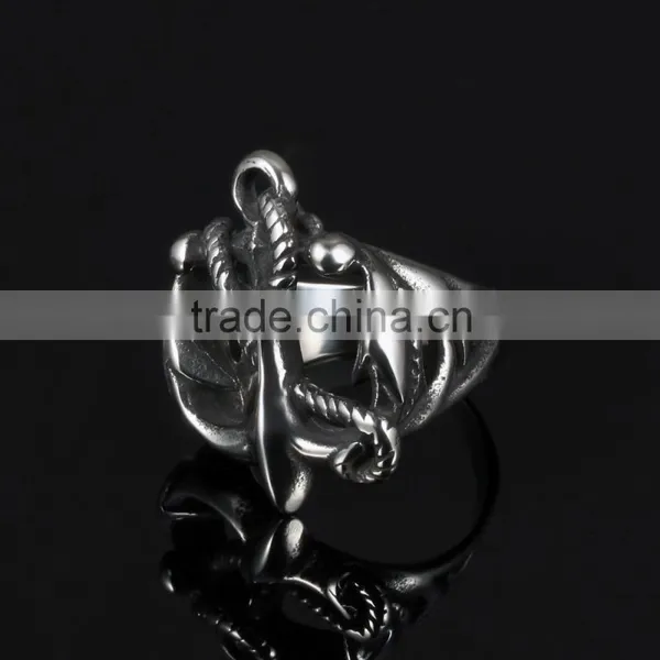 Latest Fashion Antique Stainless Steel Anchor Design Gey Men Ring photo-3